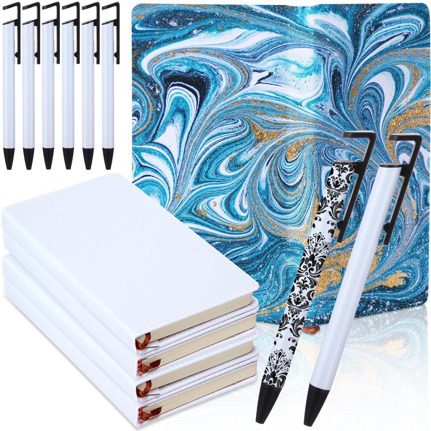 Honoson 12 Pcs Sublimation Journal Blank Gift Include 4 Pcs A6 Sublimation Notebooks Blank 200 Pages and 8 Sublimation Pens Gift for Christmas Office school Supplies Party Favor 6.9x3.9''