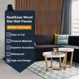 NeatiEase Wood Panels for Wall, 4-Piece 96" x 12.6" Soundproof Wood Slat Wall Panel for Interior Wall Decor Noise Cancelling, Acoustic Wall Panels, Sound Absorbing Panel (Teak) NeatiEase