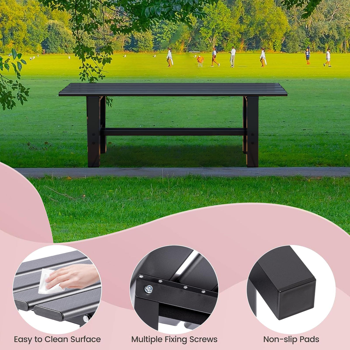 TECSPACE 47 Inches Aluminum Outdoor Weatherproof Bench Backless, 330 LBS Bearing Capacity Garden Porch Bench, Black TECSPACE