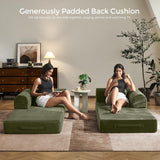 79" Convertible Sofa Bed with Fixed-Shape Frame & Removable Armrests, Modular Corduroy Sleeper Sofa, Folding Mattress Couch for Small Spaces - No Assembly Needed in Light Green (Includes 2 Pillows) SAVENICA