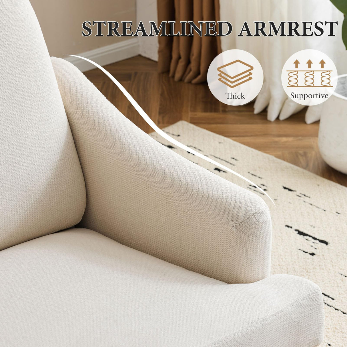 Bezseller Modern Accent Chair, Upholstered Reading Armchair with Wood Legs, Mid-Century Leisure Comfy Single Sofa Chair for Living Room, Bedroom, Home, Office, Beige Bezseller