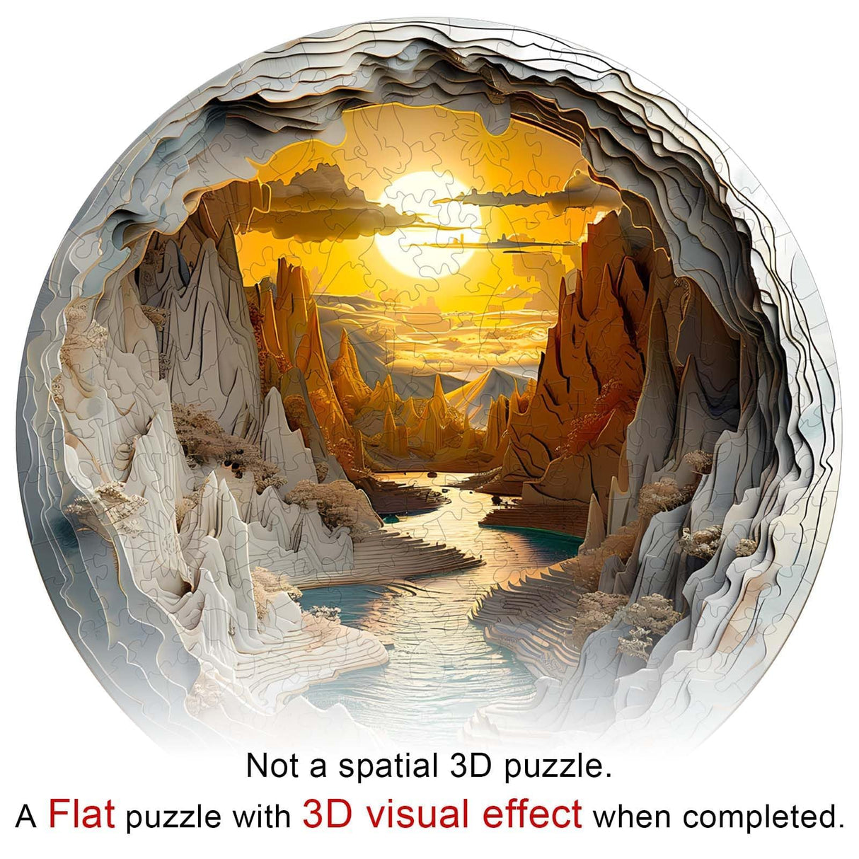 Wooden Puzzles for Adults, 3D Vision Effects Inside The Cave Wooden Jigsaw Puzzles for Adults, Unique Shape, Mountain Rivulet Sunset Landscape Wood Puzzles Adult, Home Decor (S-8.5 * 8.5in-100 pcs) Pijesaksa