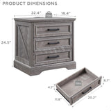 ACCOHOHO Farmhouse Nightstand with Charging Station, 22 Inch Wide End Table with 3 Large Drawers & Bar Handles, Rustic Wood Small Dresser Chest of Drawers for Bedroom, Living Room, Closet, Grey ACCOHOHO