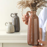 Ceramic Vases Set of 3, Neutral Rustic Farmhouse Vase with Handle, Decorative Flower Vases Home Decor Modern Boho Pampass Vase for Table Mantel Entryway Shelf Living Room Kitchen Bathroom - Brown ooit