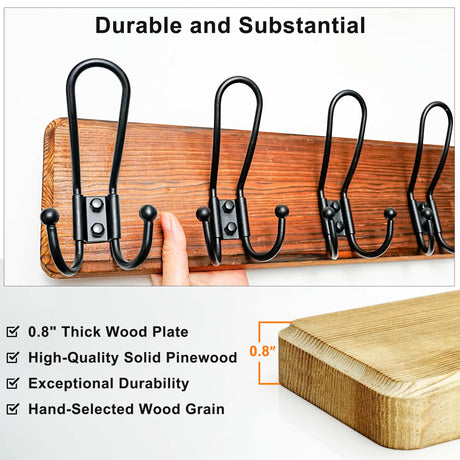 Dseap Coat Rack Wall Mounted - Heavy Duty Farmhouse Rustic Wall Coat Hanger with 5 Wire Hooks for Clothes Hat Jacket Towel, RusticWire, J1-5A, Rustic Brown & Black Dseap