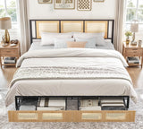 YITAHOME Natural Rattan Bed Frame King Size with Headboard and 2 Storage Drawers Underneath, Boho Cane Bed Platform Bed with Metal Slat, Noise Free, No Box Spring Needed YITAHOME