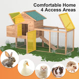 Outdoor Chicken Coop for 2-4 Chickens Wooden Hen House Poultry Pet Hutch Run Cage w/Waterproof Asphalt Roof, Ramp, Nesting Box, Wire Fence (80") GOJOOASIS