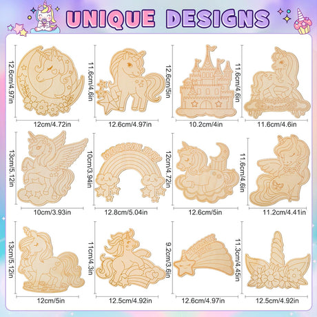 Winrayk 12 Sets Unicorn Party Favors Birthday Supplies Unicorn Craft Painting Kits for Girls, Unfinished Wood Crafts Gift Bag Card Paint Sets, Goodie Bag Stuffers Girls Birthday Party Favors Supplies Winrayk