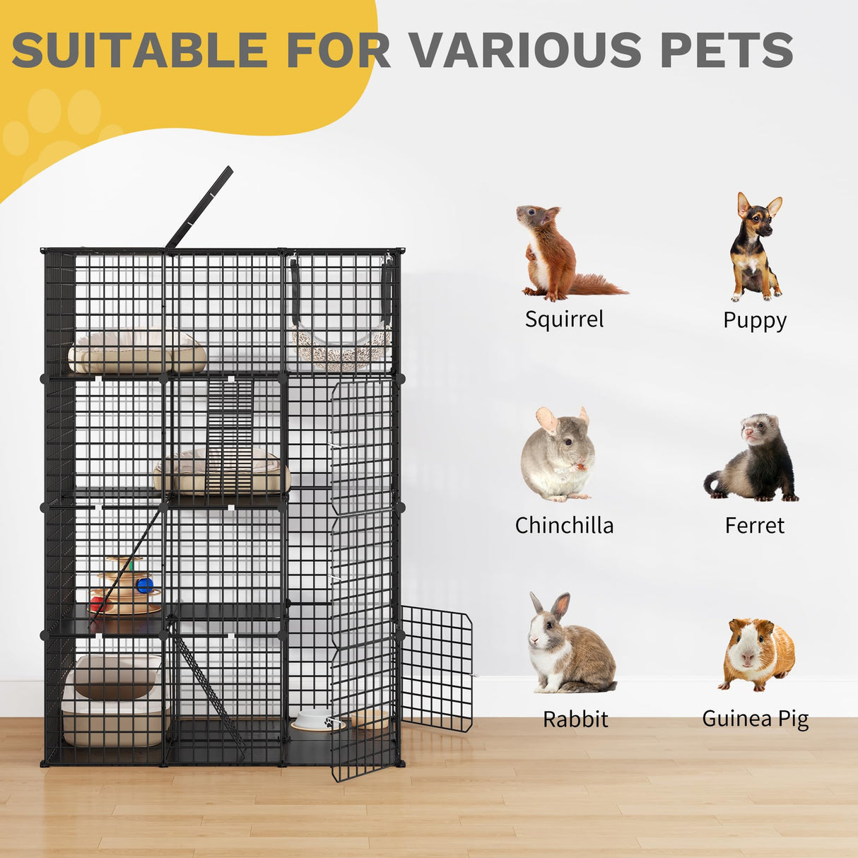 DWVO 4 Tier Large Cat Cage Indoor Enclosure, Kennels DIY Cat Playpen Catio Kitten Cage with Large Hammock for 1-3 Cats DWVO