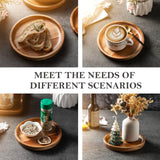 Kitchen Dinner Plate Set of 4, James.F 6.7” Small Round Acacia Wooden Serving Tray and Plates for Coffee, Tea, Snacks, Deserts, Appetizer, Wood Candle Holder Tray Home Decor, Table Centerpieces JF JAMES.F