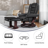 Flash Furniture Bali Contemporary Multi-Position LeatherSoft Recliner Chair with Ottoman, 360-Degree Swivel Recliner Chair and Ottoman Set, Black Flash Furniture