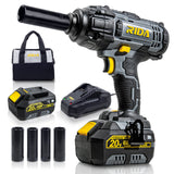 RIDA Cordless Impact Wrench, 1/2 POWER Impact Gun w/ 5 Torque Options Max 300 Ft-lbs (400N.m) Power w/ 4.0Ah Li-ion Battery & 1 Hour Fast Charger, 4 Sockets, Electric Impact Wrench for Car Home RIDA