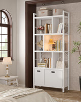 Armocity Bookshelf with Drawers - 5 Tier Tall Bookcase Geometric Modern Book Shelf Display Standing Bookshelves with Storage for Living Room, Bedroom Home Office, White Armocity