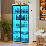 Lvifur 66" Tall Storage Cabinet, LED Kitchen Pantry Cabinet with Human Body Induction, 5 Tier Bookcase Display Cabinet with Adjustable Shelves for Living Room Office (White) Lvifur