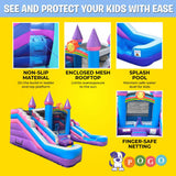 Inflatable Bounce House and Double Slide Combo (Without Blower) - 16' Long x 15' Wide Crossover Pink and Purple Castle Combo Bouncer, Kids Outdoor Toys and Jumpers Pogo Bounce House