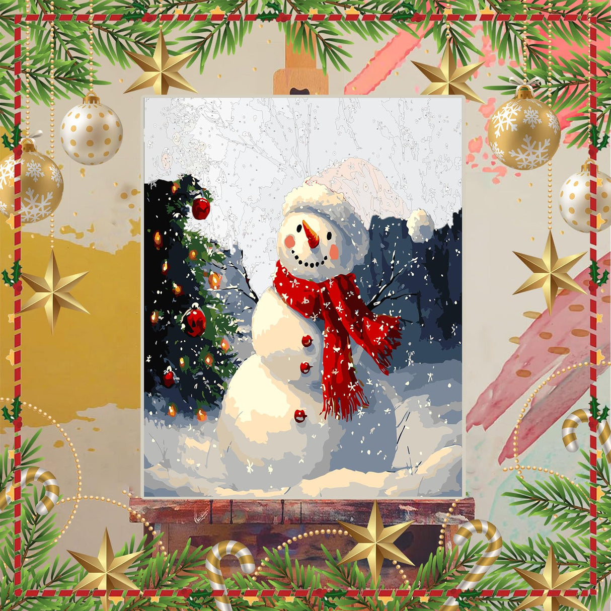 xackcme Snowman Paint by Numbers for Adults, Christmas Paint by Number on Canvas Without Frame, DIY Winter Oil Painting for Gift Home Wall Decor (16x20 inch) xackcme