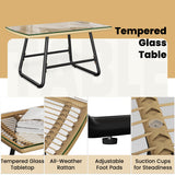 Yaheetech 4 Piece Patio Furniture Set, Outdoor Wicker Conversation Sets, Boho Loveseat & 2 Armchairs with Cushion and Pillow, Glass Top Table for Backyard, Porch, Balcony, Deck - Tan/Cream Yaheetech