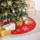 EverMerry Christmas Tree Skirt, 36 Inch Red Large Xmas Tree Skirt, Christmas Tree Skirts with White Snowflake Printed & Pom Pom Edge, Indoor Outdoor Christmas Ornaments, New Year, Holiday Decorations EverMerry