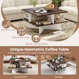 Giantex Square Coffee Table, Mid Century Modern Center Table with 4 Storage Compartments & Cross-Shape Base, 24 Inch Farmhouse Coffee Tables for Living Room (Brown) Giantex