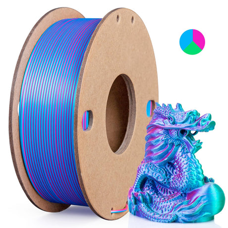 3Dgenius Silk PLA 3D Printer Filament Triple Color Silk PLA Filament 1.75mm 3D Printing Filament Fit Most FDM Printers, 250g Spool(0.55lbs), 3 in 1 Color Rose Red Sky Blue Green 3Dgenius