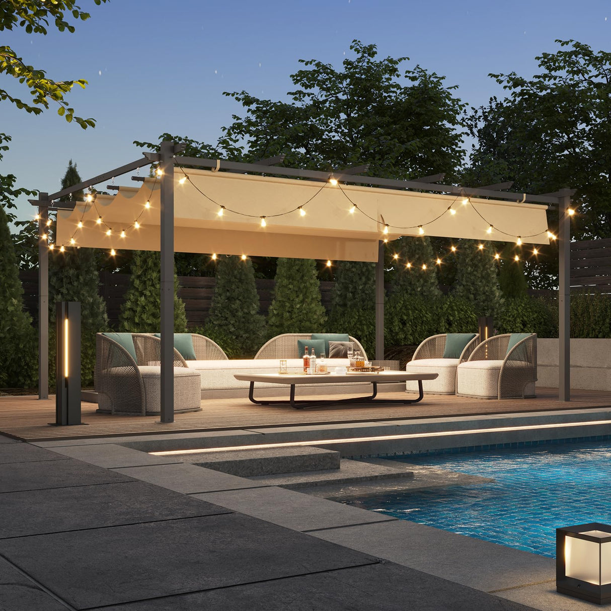 Aoxun 12x16FT Aluminum Pergola, Outdoor Retractable Pergola with Upgraded Canopy Cover, Heavy Duty Metal Pergolas and Gazebos with Adjustable Sun Shade for Modern Patio, Backyard, Deck, Garden Aoxun