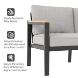 Outdoor Aluminum Furniture Set,4 Piece Patio Conversation Sets,Removable & Washable Cushion,Ink Color Tempered Glass Table Light Grey GAOMON