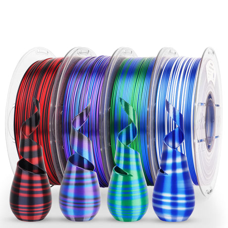 AMOLEN Silk PLA 3D Printer Filament Bundle, Shiny PLA Filament 1.75mm Multicolor Rainbow Pack, Fast Color Change PLA 3D Printing Filament for Most FDM 3D Printer, 1KG X 4 Spools AMOLEN