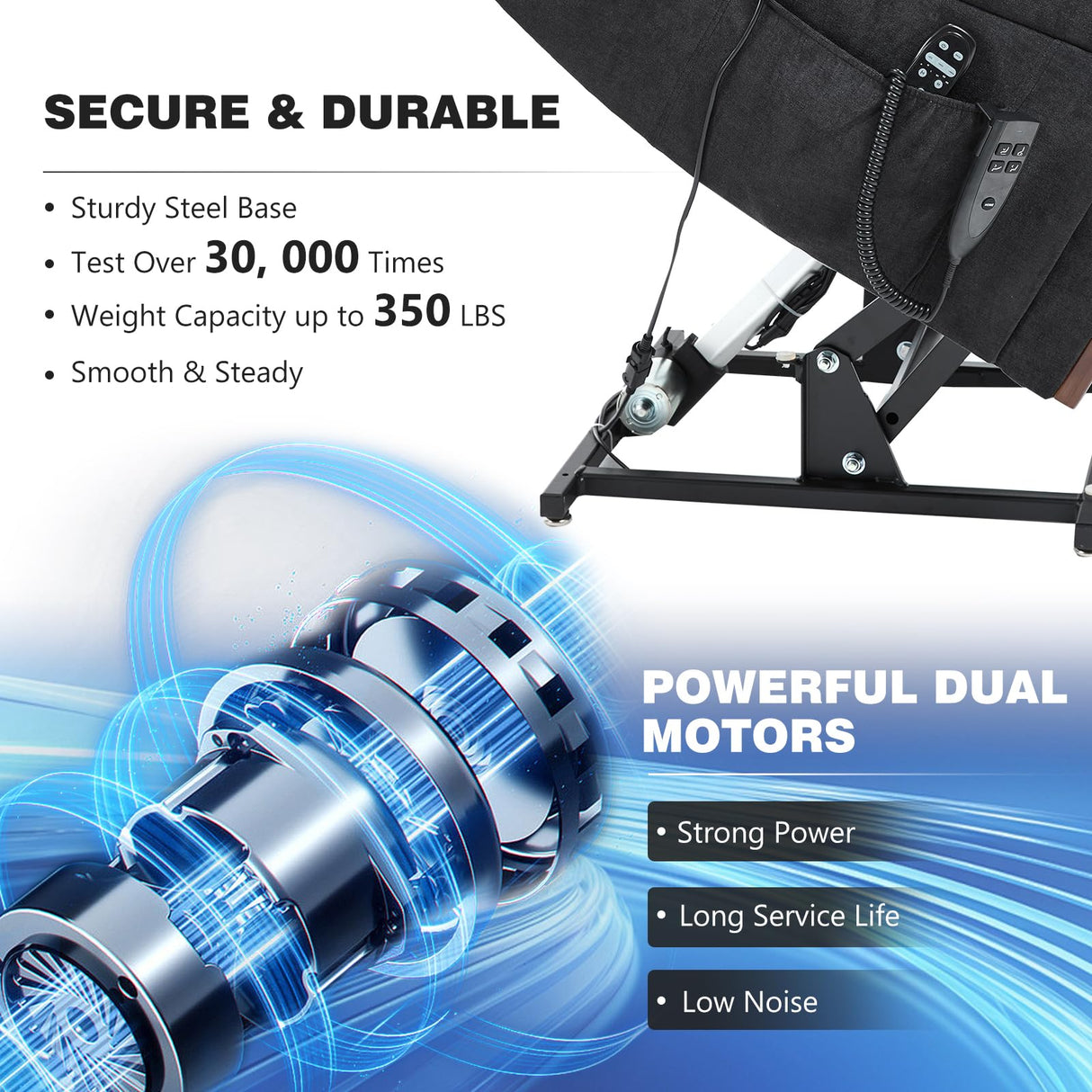 Trustyue Dual Motor Power Lift Recliner Chair, Lift Chair with Massage and Heat for Elderly, Lay Flat Recliner, Standing Assistance, Infinite Position Reclining, Living Room Chair, Chenille, Black Trustyue