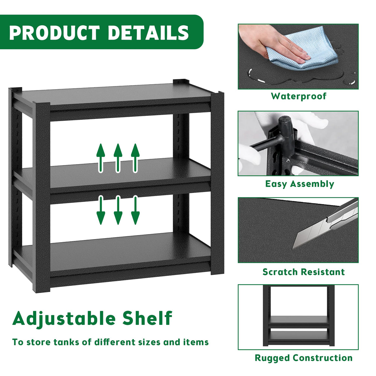 40-50 Gallon Fish Tank Stand, Metal Aquarium Stand, Adjustable Heavy Duty Reptile Tank Stand, Adjustable 3-Tier Fish Tank Rack Shelf for Home Office, Tank Not Included, 31.5 "L x 18 "W x 34"H - Black Fulocseny
