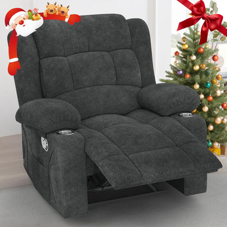 IROSTAE Recliner Chair for Adults, Oversized Fabric Manual Pull Tab Reclining Chair with Cup Holders, Minimalist Style Single Sofa for Living Room, RV (Grey) IROSTAE
