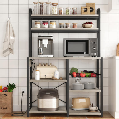 IDEALHOUSE Rustic Gray Bakers Rack with Power Outlet and Large Storage Capacity - WoodArtSupply