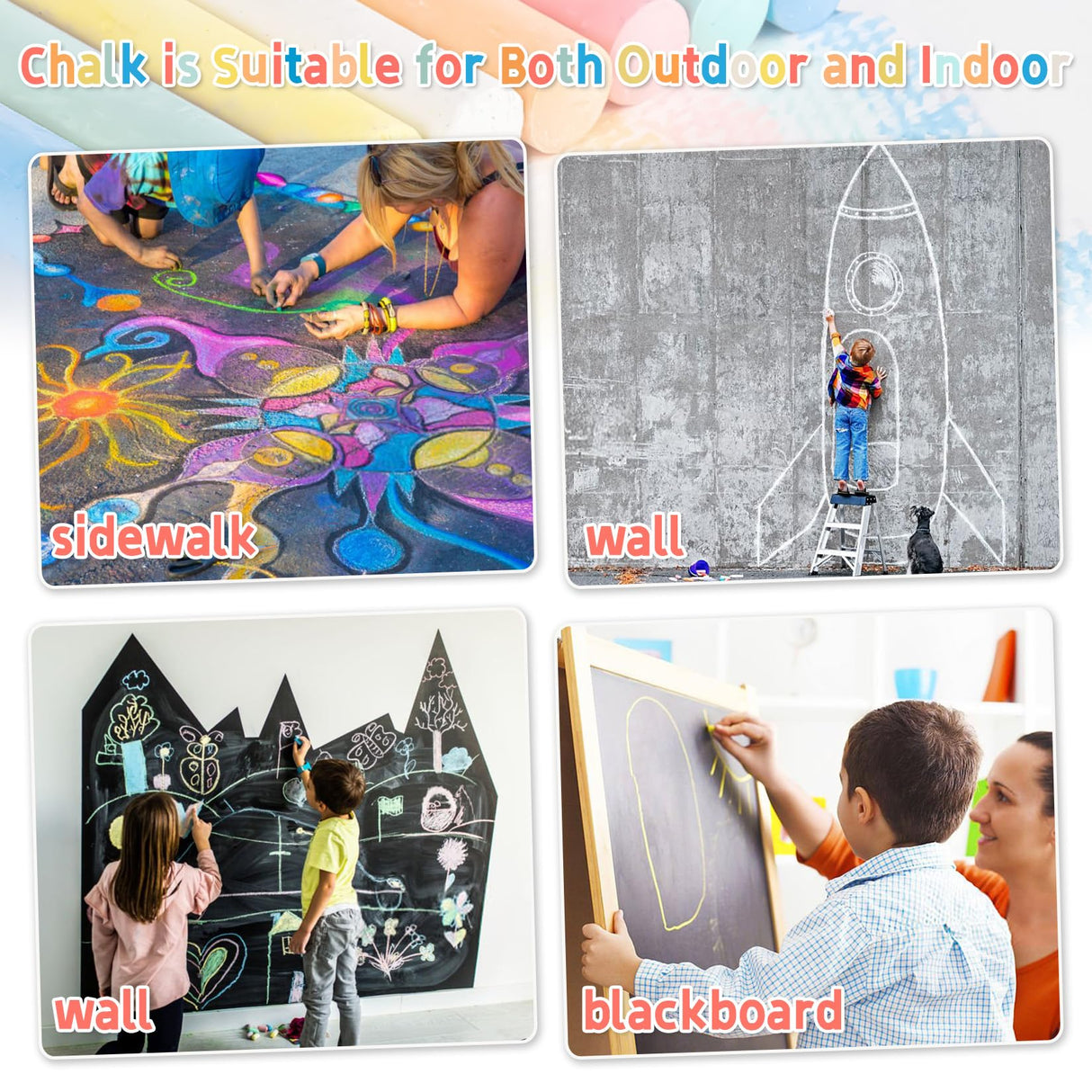 MAQIHAN 16PCS Sidewalk Chalk - Chalk Bulk, 6 Colors,Indoor and Outdoor, Washable is suitable for drawing writing on sidewalk, street, walls, playground, blackboard, classroom, school MAQIHAN