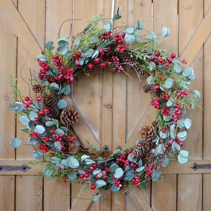 Bibelot 20 inches Red Berry with Pine Cones Wreath Christmas Wreath for Front Door Wreath Artificial Green Leaves Festival Decor Wreath Farmhouse Rustic Winter Home Wall Windows Decor (Red) …