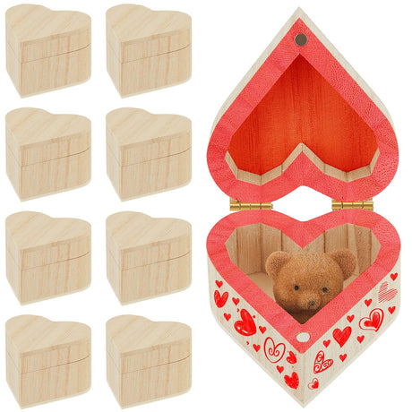 Taiyin 16 Pieces Valentine's Day Wood Box Heart Shaped Unfinished Wood Box with Magnetic Hinged Lid for Valentine's Day Wedding Anniversary Jewelry Craft Storage Taiyin
