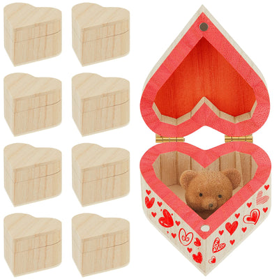 Taiyin 16 Pieces Valentine's Day Wood Box Heart Shaped Unfinished Wood Box with Magnetic Hinged Lid for Valentine's Day Wedding Anniversary Jewelry Craft Storage