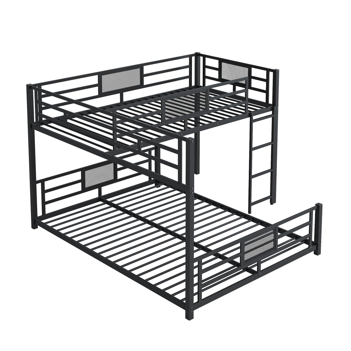 Heavy Duty Bunk Beds Twin Over Full Size, L-Shaped Bunk Bed with Full Length Guardrail and Ladder, No Box Spring Needed, Black Bunk Bed Twin Over Full Bellemave