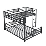 Heavy Duty Bunk Beds Twin Over Full Size, L-Shaped Bunk Bed with Full Length Guardrail and Ladder, No Box Spring Needed, Black Bunk Bed Twin Over Full Bellemave