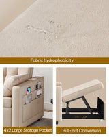 DWVO 55" Convertible Sofa Bed, 3-in-1 Sleeper Sofa with Pull-Out Bed, Velvet Futon Couch with Adjustable Backrest and Side Pocket, Modern Loveseat for Living Room Apartment, Beige DWVO