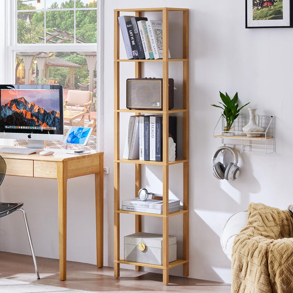 YUFAM 66in Tall Bookshelf 6-Tier Small Narrow Bookcase, Skinny Book Sh ...