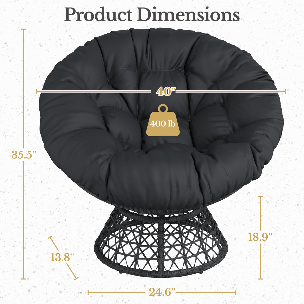 Yaheetech Indoor Papasan Chairs with Thick Tufted Cushions and Frame, Swivel Wicker Ergonomic Lounge Reading Chairs for Living Room/Bedroom, Black Yaheetech