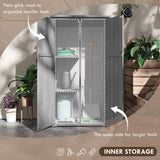 Outsunny Wooden Garden Shed, Outdoor Storage Cabinet with Waterproof Asphalt Roof, Narrow Tool Shed with Shelves and Lockable Doors, Gray Outsunny