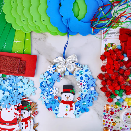 Winlyn 12 Sets Winter Crafts DIY 3D Christmas Wreath Ornaments Art Sets Santa Snowflake Snowman Foam Stickers Arts and Crafts for Kids Holiday Home Classroom Activities Winlyn