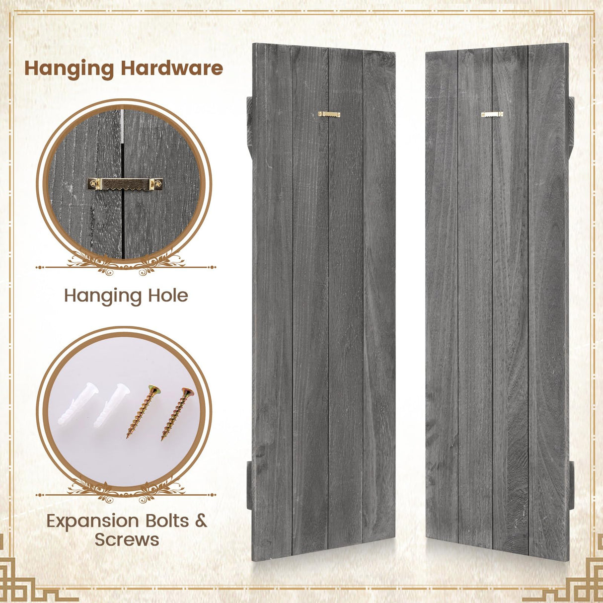 Giantex Set of 2 Shutters for Windows, Farmhouse Wall Decor, Paulownia Wood, Wall Mounted Hardware Included, Rustic Window Shutters for Outside Inside (Rustic Gray, 36'' x 13'') Giantex