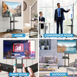 YOMT Mobile TV Stand for 32-75 inch TVs - Height Adjustable Rolling TV Stand, 88lbs Capacity, 2-inch Caster Wheels Portable TV Stand with Removable Storage Shelf YOMT