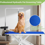 ROOMTEC 43" Hydraulic Pet Grooming Table w/Anti-Static Table Top, Heav Duty Z-Lift Dog Grooming Table/21-36 w/Armrests/Leash Covers/Tool Organiyzers/Hooks, Weight Capacity 330LBS (Blue) ROOMTEC
