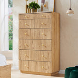 wow97e Fluted Dresser for Bedroom, 48" H 7 Drawer Dressers, Wood Tall Dresser Storage Organizer, Modern Bedroom Chest with Deep Storage for Closet Hallway, Entryway, Living Room Natural wow97e