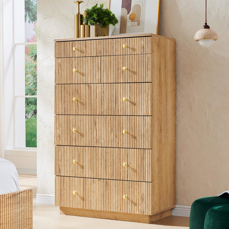 wow97e Fluted Dresser for Bedroom, 48" H 7 Drawer Dressers, Wood Tall Dresser Storage Organizer, Modern Bedroom Chest with Deep Storage for Closet Hallway, Entryway, Living Room Natural wow97e