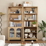 RARZOE Set of 2 Bookshelves and Bookcases, 5-Tier Arched Bookshelf with Glass Doors, Floor Standing 5 Shelf Book case, Wood Display Cabinet Storage Organizer for Living Room, Bedroom, Office(Natural) RARZOE