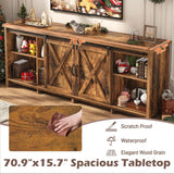 Farmhouse TV Stand for 80 Inch TV with Sliding Barn Door, Rustic Wood Entertainment Center Large Media Console Cabinet Long Television Stands,Console Table and Media Furniture for Living Room(Brown) chartustriable