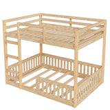 Bellemave Bunk Bed Full Over Full with Rail and guardrail, Full Bunk Bed for Kids, Girls, Boys, Floor Bunk beds with Fence, Solid Pine Wood, Natural Bellemave